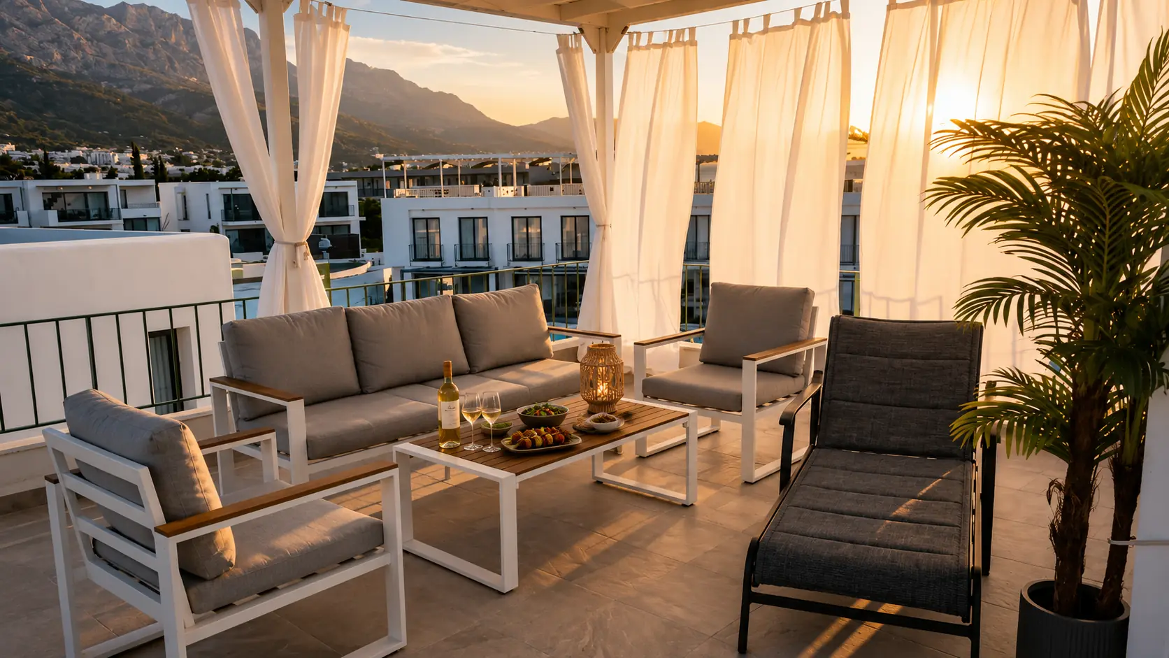 The private rooftop terrace at Skyview, looking over the Mediterranean